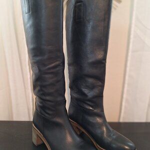 Free People Black Leather Knee High Boots Size 40